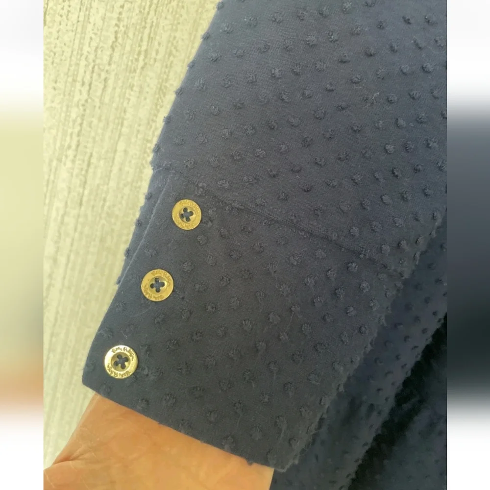 Lilly Pulitzer Size Large Navy Blue Arlette Long Sleeve Dress Polk Dots - Picture 6 of 9